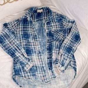 Anthropologie Cloth + Stone Flannel Button Down Shirt Blue/White Size Small